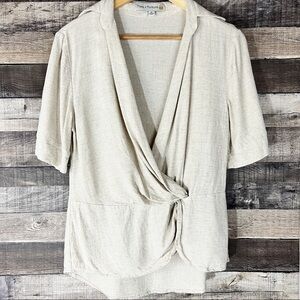 Fate + Fortune Beige Linen Wrap Top Balletcore
